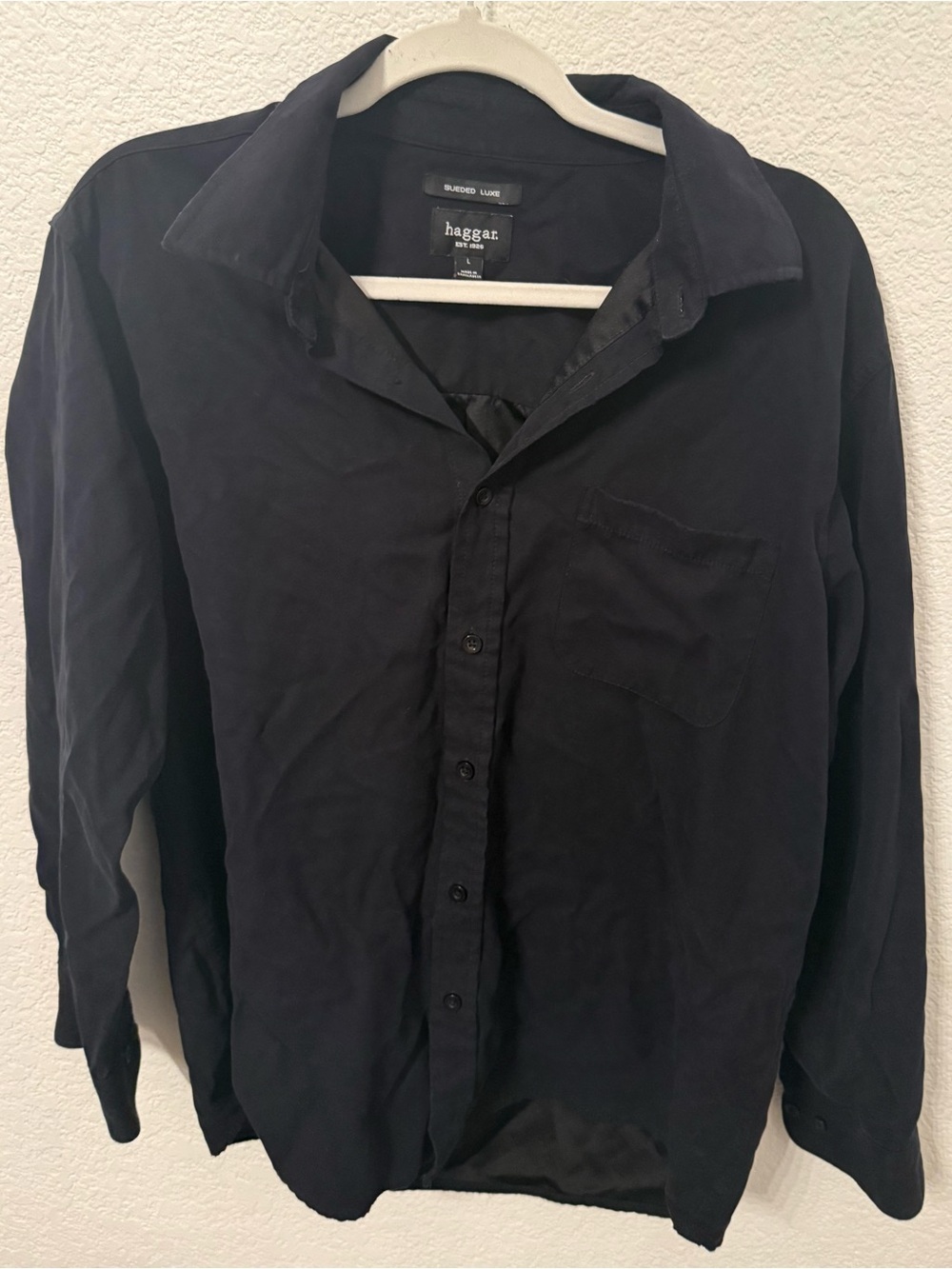 🖤 Haggar Sueded Luxe Black Button-Up Shirt | Men's Large